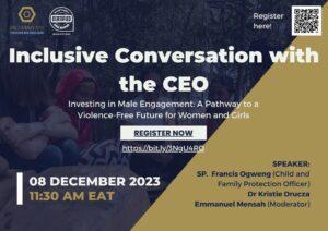 Join us for an enlightening webinar on "Investing in Male Engagement: A Pathway to a Violence-Free Future for Women and Girls," featuring Dr. Kristie Drucza, CEO & Founder of Includovate, and Superintendent of Police (SP) Francis Ogweng, a renowned Child Protection Officer and Expert on GBV, and HeForShe Champion from Uganda Police.