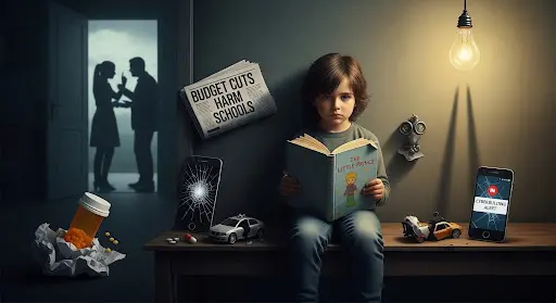 create an image forThreats to childhood health, education, and safety