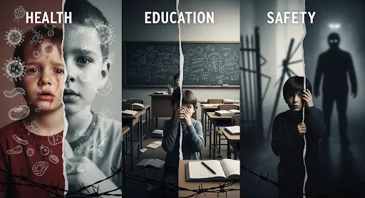 create an image forThreats to childhood health, education, and safety