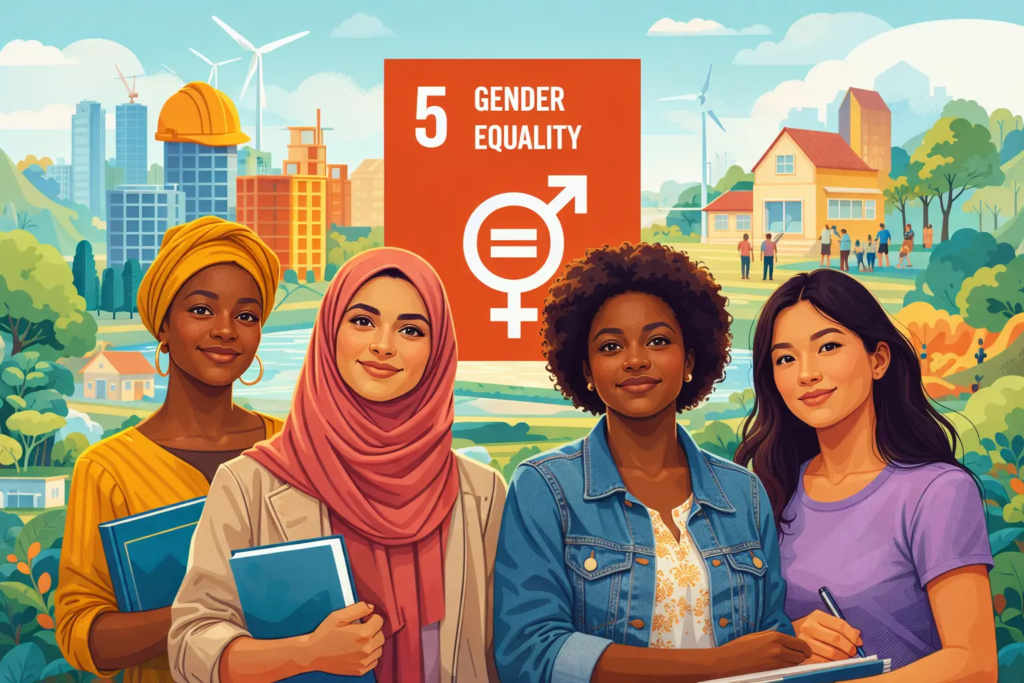 Gender Equality SDG5 and a group of young women active in that field