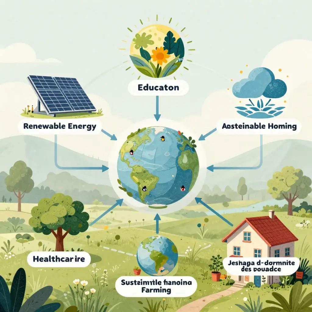 Ethical finance model supporting renewable energy, education, housing, and sustainable community projects.