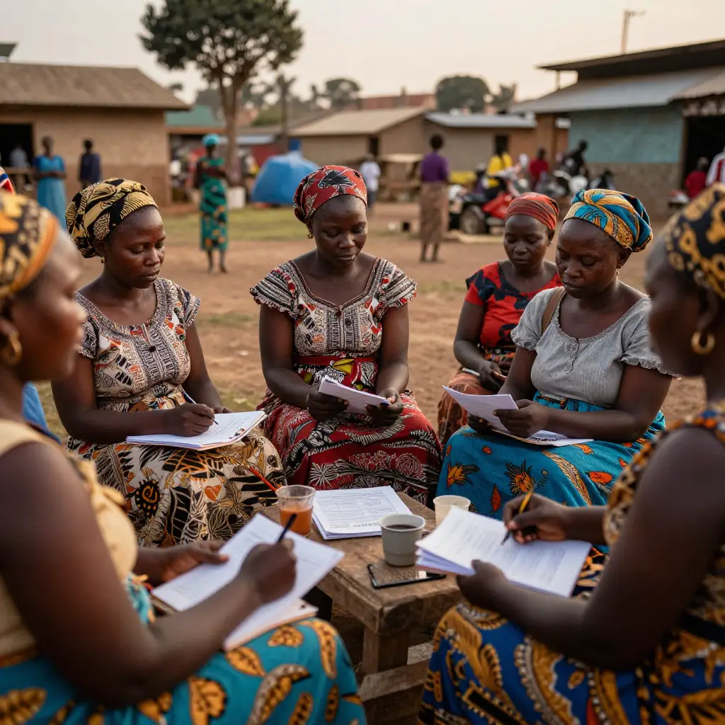 Women in Nairobi participating in a chama savings group to support businesses, families, and education.